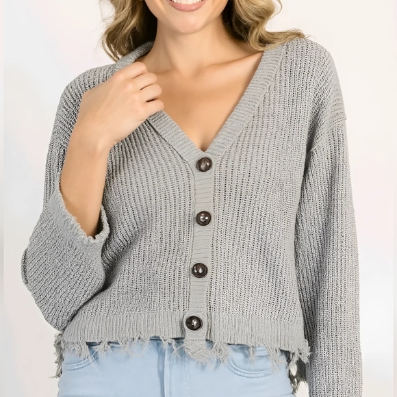 Maurices Sweaters - Grey Cardigan Fray Hem Size Large